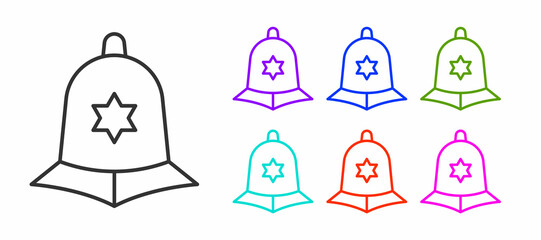 Black line British police helmet icon isolated on white background. Set icons colorful. Vector