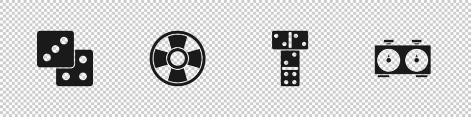 Set Game dice, Casino chip, Domino and Time chess clock icon. Vector