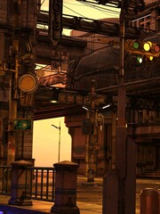 3D-illustration of an abondened city in the future or outerspace