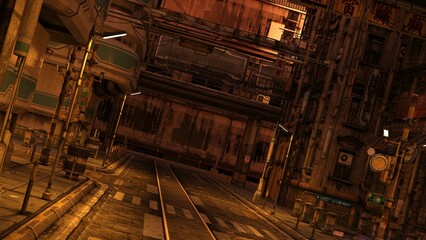 3D-illustration of an abondened city in the future or outerspace