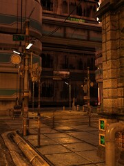 3D-illustration of an abondened city in the future or outerspace