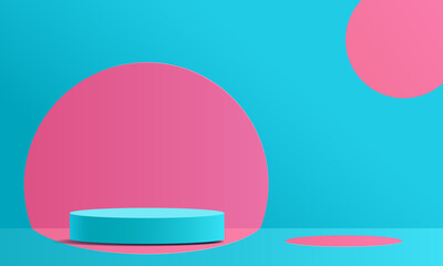 Round podium background with geometrical 3d shapes, Colorful design suitable for summer.
