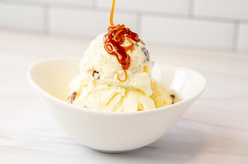 Vanilla Ice Cream with Caramel Syrup