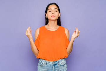 Stressed woman doing a meditation