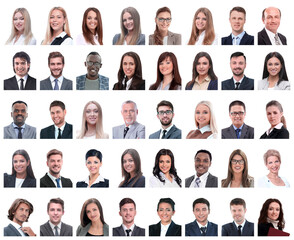 collage of portraits of successful employees isolated on white