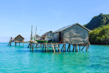 Beautiful landscapes view borneo sea gypsy water village in Bohey Dulang Island, Semporna Sabah, Malaysia.