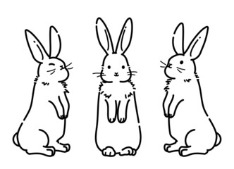 後ろ足で立つかわいいウサギのイラスト（セット）