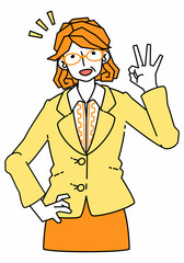 OKマークを出すスーツ姿のビジネスウーマンの女性のイラスト
