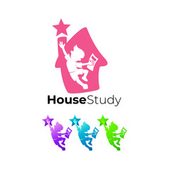 Children logo and house design combination, smart icons