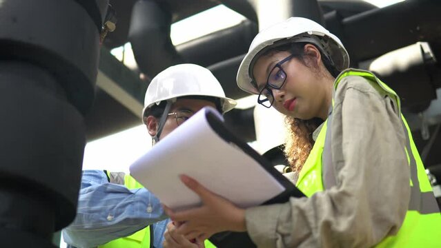 portrait of engineer or woker discuss job in plant