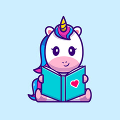 Obraz na płótnie Canvas Cute Unicorn Reading Book Cartoon Vector Icon Illustration. Animal Education Icon Concept Isolated Premium Vector. Flat Cartoon Style