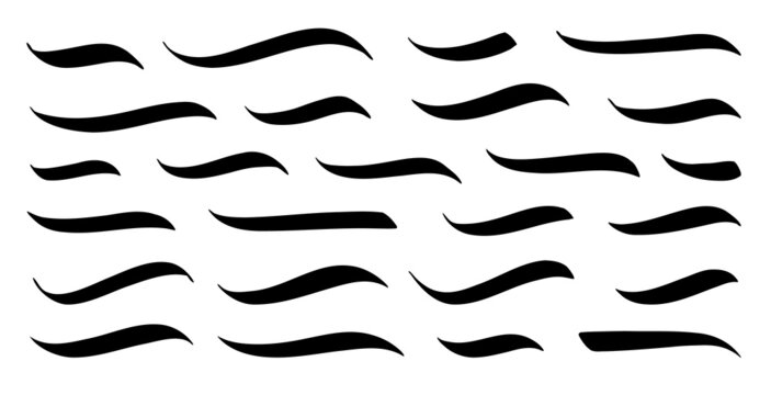 Swoosh, swash underline stroke set. Hand drawn swirl swoosh underline calligraphic element. Vector illustration.