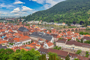 Heidelberg Germany, city skyline at Heidelberg old town and Neckar river with old bridge - obrazy, fototapety, plakaty