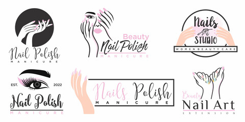 Beauty eyelashes extension beauty women and nails icon set logo design