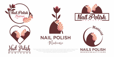 Nails polish or nails salon icon set logo design manicure nails polish and female finger logotype
