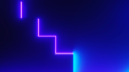 3d render of flash neon and light glowing on dark scene. Speed light moving lines.