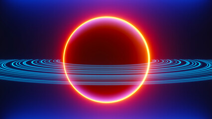 3d render of flash neon and light glowing on dark scene. Speed light moving lines.