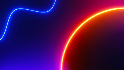 3d render of flash neon and light glowing on dark scene. Speed light moving lines.
