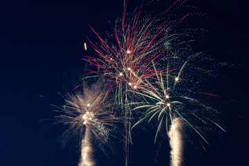 Colorful beautiful fireworks. Night fireworks.
