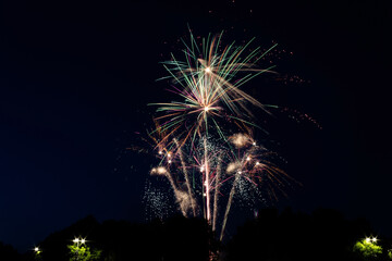 Colorful beautiful fireworks. Night fireworks.