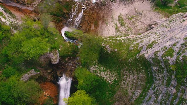 top-down view of a big beautiful waterfall and river. High quality 4k footage