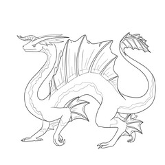 Black and white coloring page ink illustration of a dragon.