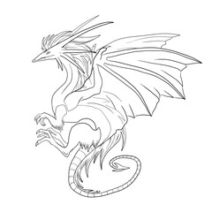 Black and white coloring page ink illustration of a dragon.