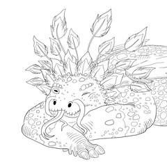 Black and white coloring page ink illustration of a dragon.