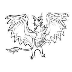 Black and white coloring page ink illustration of a dragon.