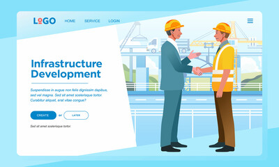Landing page banners. Entrepreneurs and investors shake hands, into a cooperation agreement to construction contractor business