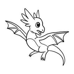 Black and white coloring page ink illustration of a dragon.