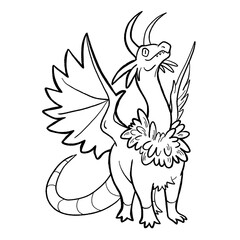 Black and white coloring page ink illustration of a dragon.