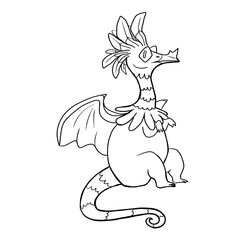 Black and white coloring page ink illustration of a dragon.