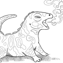 Black and white coloring page ink illustration of a dragon.