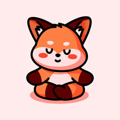 Cute fox doing yoga vector template 