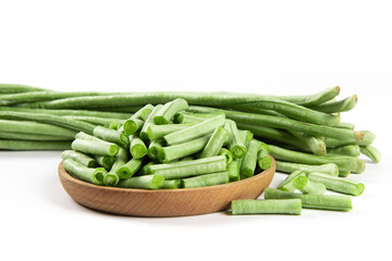 slice of long bean or cowpea in a plate on white background