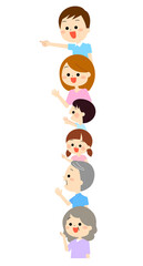 左にある情報を見て喜んでいる家族