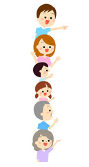 右にある情報を見て喜んでいる家族