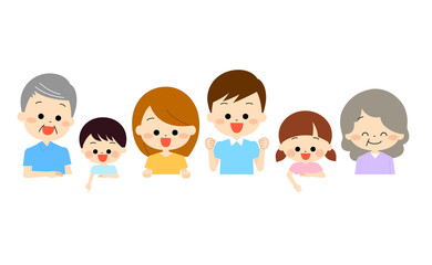 下にある情報を見て喜んでいる家族