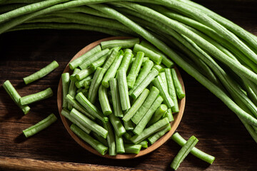 slice of long bean or cowpea on table