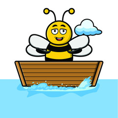 cute cartoon bee get on boat in vector character illustration