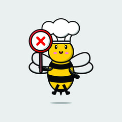 cute cartoon bee chef holding wrong sign in vector character illustration