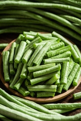 slice of long bean or cowpea in a plate on table