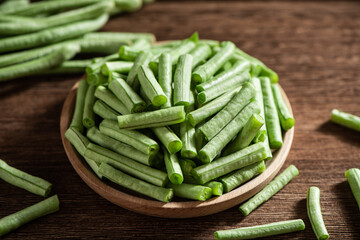slice of long bean or cowpea in a plate on table