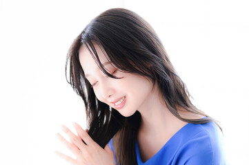 Woman grooming hair up