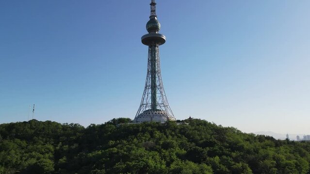 Aerial Photography Of Qingdao Taipingshan TV Tower Close-up