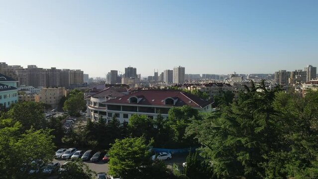 Panoramic aerial photography of Qingdao coastline bay area scenery