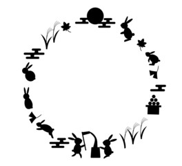 お月見、十五夜のシルエットイラストの円形フレーム