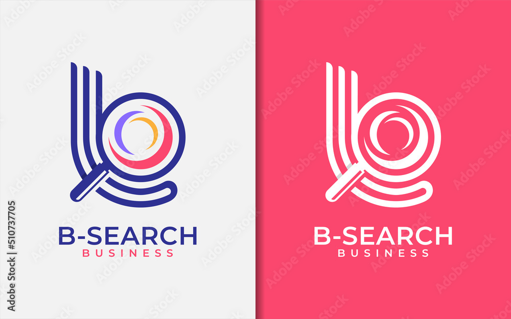 Poster abstract initial letter b logo design combined with magnifying glass style concept. modern monogram 