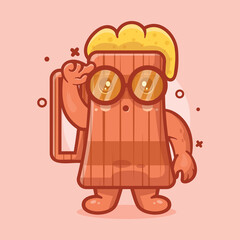 genius beer wooden tankard character mascot with think expression isolated cartoon in flat style design